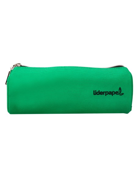 Bolso escolar liderpapel portatodo cilindrico con 2 cremalleras de nylon verde 205x75x75 mm