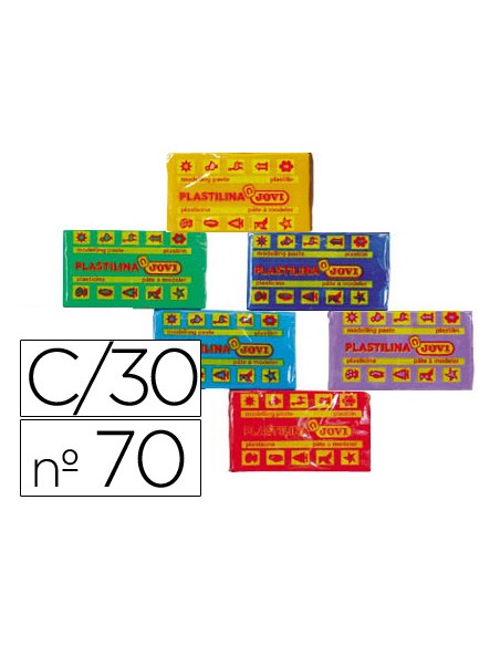 Plastilina jovi 70 tamaño pequeño caja de 30 unidades colores surtidos