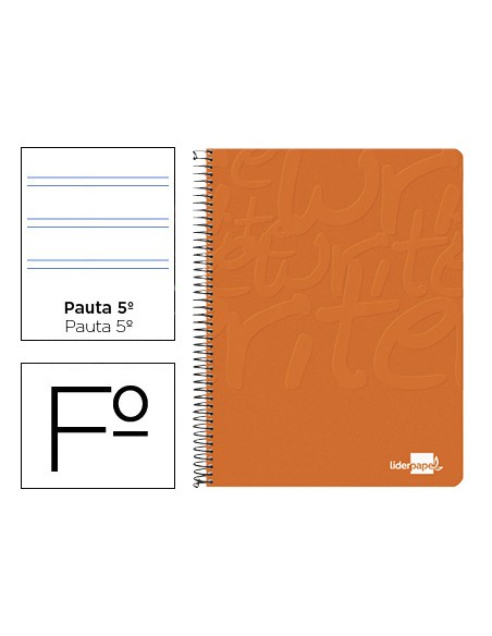 Cuaderno espiral liderpapel folio write tapa blanda 80h 60gr pauta 2,5 mm con margen color naranja