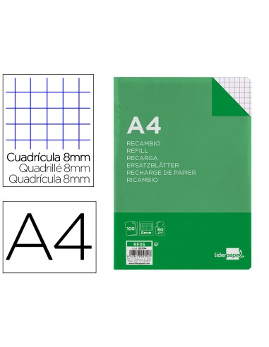 Recambio liderpapel a4 100 hojas 60gr cuadro...