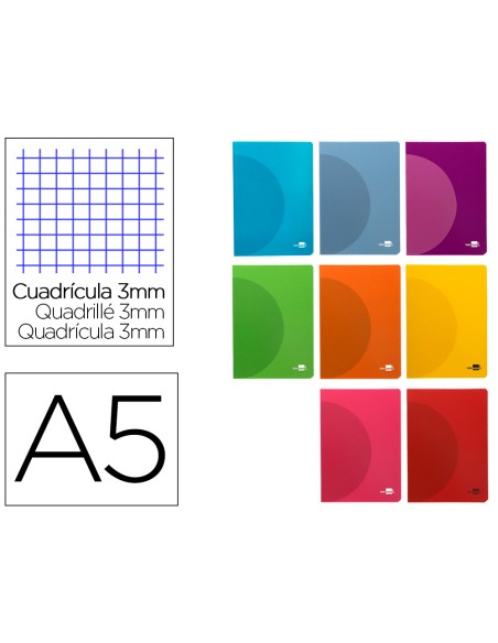 Libreta liderpapel 360 tapa de plastico a5 48 hojas 90gr cuadro 3mm con margen colores surtidos