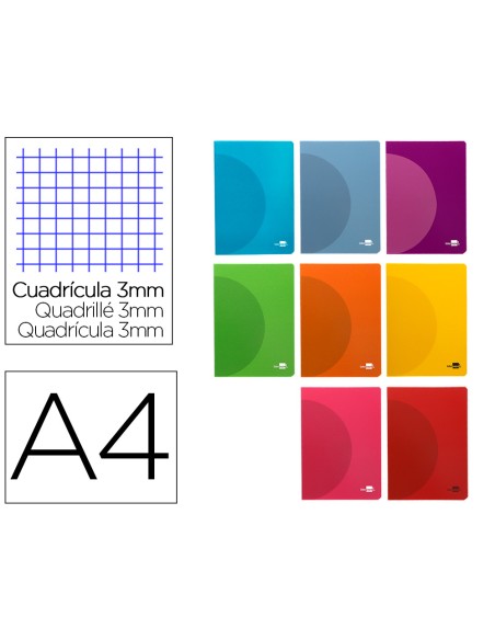 Libreta liderpapel 360 tapa de plastico a4 48 hojas 90gr cuadro 3mm con margen colores surtidos