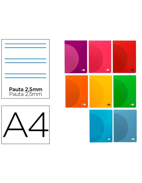 Libreta liderpapel 360 tapa de plastico a4 48 hojas 90gr pauta 5 2,5mm con margen colores surtidos