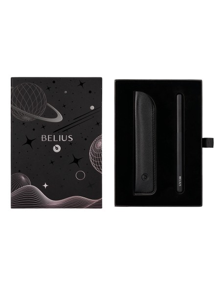 Pluma y funda de similpiel belius space b color minimalista negro tinta azul caja de diseño