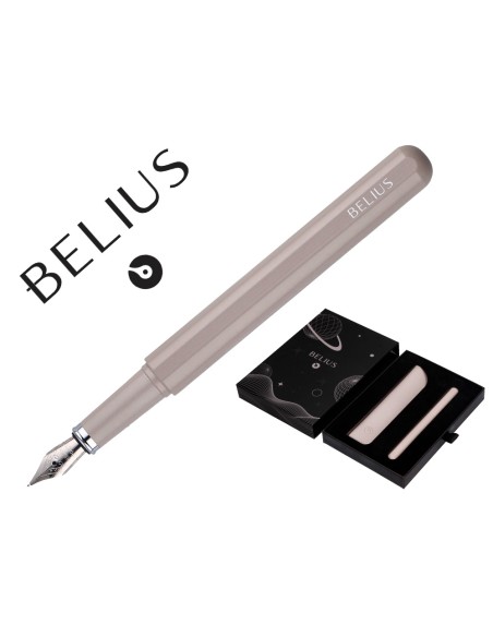 Pluma y funda de similpiel belius space b color minimalista gris tinta azul caja de diseño
