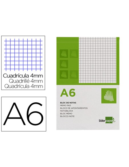 Bloc notas liderpapel cuadro 4mm a6 80 hojas 60g/m2 perforado