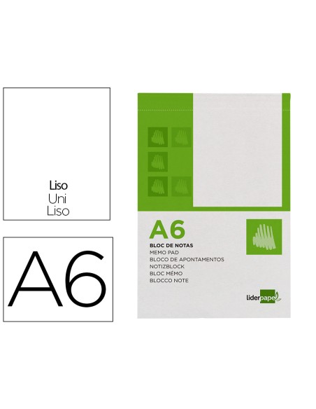 Bloc notas liderpapel liso a6 80 hojas 60g/m2 perforado