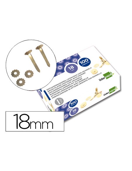 Encuadernadores liderpapel latonados con arandela 18 mm caja de 100 unidades