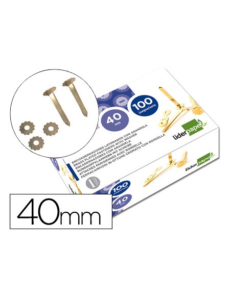 Encuadernadores liderpapel latonados con arandela 40 mm caja de 100 unidades