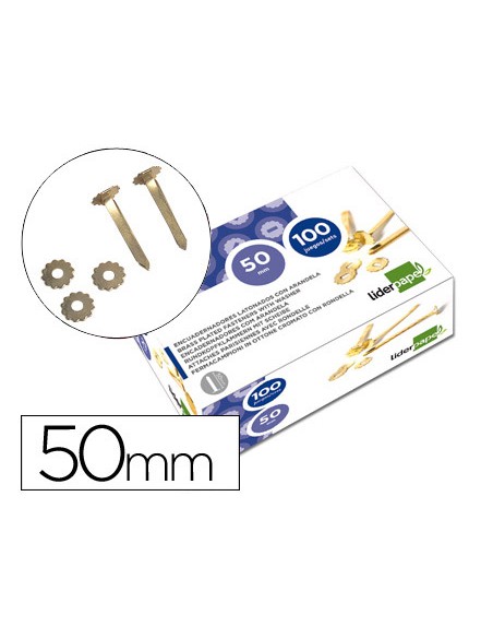 Encuadernadores liderpapel latonados con arandela 50 mm caja de 100 unidades