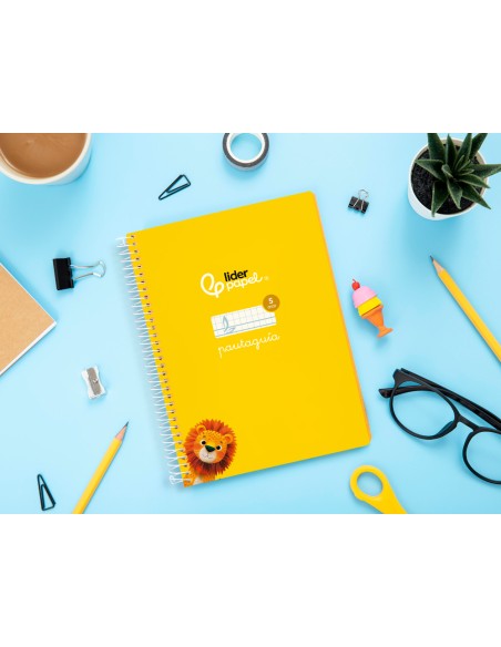 Cuaderno espiral liderpapel a5 pautaguia tapa blanda 40h 75gr cuadro pautado 5mm color amarillo