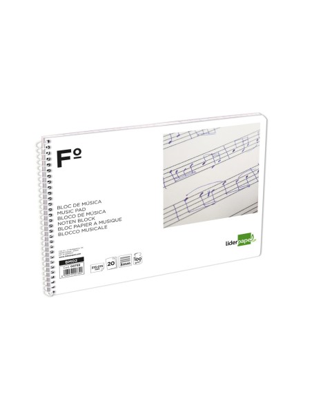 Bloc musica liderpapel pentagrama 3mm folio apaisado 20 hojas 100g/m2