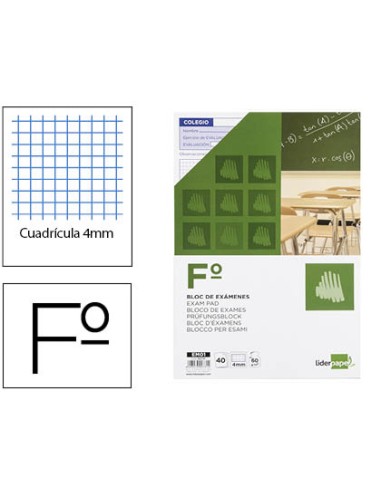 Bloc examenes liderpapel cuadro 4mm folio 40...