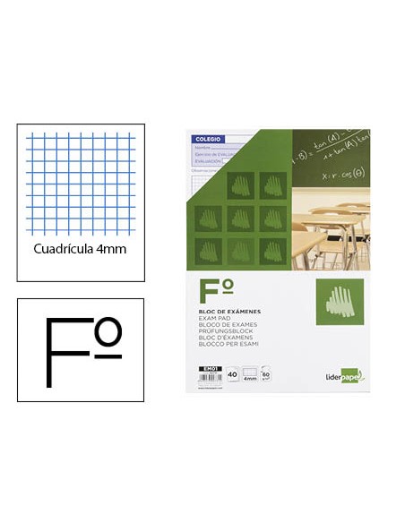 Bloc examenes liderpapel cuadro 4mm folio 40 hojas 60 g