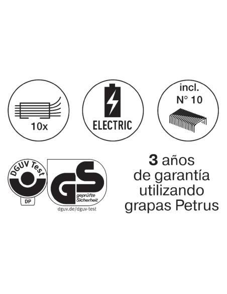Grapadora petrus electrica e-310 contactless rojo metalizado capacidad 12 hojas usa grapas nº 10