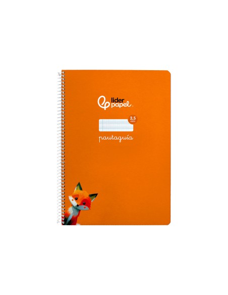 Cuaderno espiral liderpapel a4 pautaguia tapa dura 80h 90 gr cuadro pautado 2,5 mm color naranja
