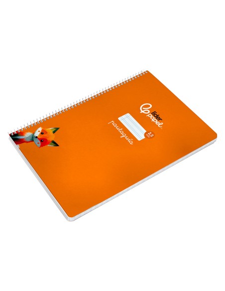 Cuaderno espiral liderpapel a4 pautaguia tapa dura 80h 90 gr cuadro pautado 2,5 mm color naranja