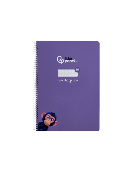 Cuaderno espiral liderpapel a4 pautaguia tapa dura 80h 90 gr cuadro pautado 2,5mm color lila