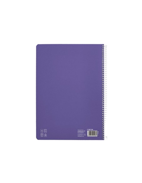 Cuaderno espiral liderpapel a4 pautaguia tapa dura 80h 90 gr cuadro pautado 2,5mm color lila