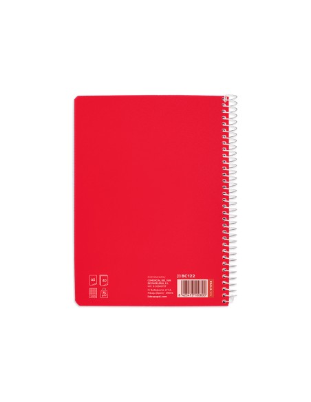 Cuaderno espiral liderpapel a5 pautaguia tapa blanda 40h 75gr cuadro pautado 5mm color rojo