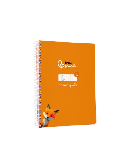 Cuaderno espiral liderpapel a5 pautaguia tapa blanda 40h 75gr cuadro pautado 5mm color naranja