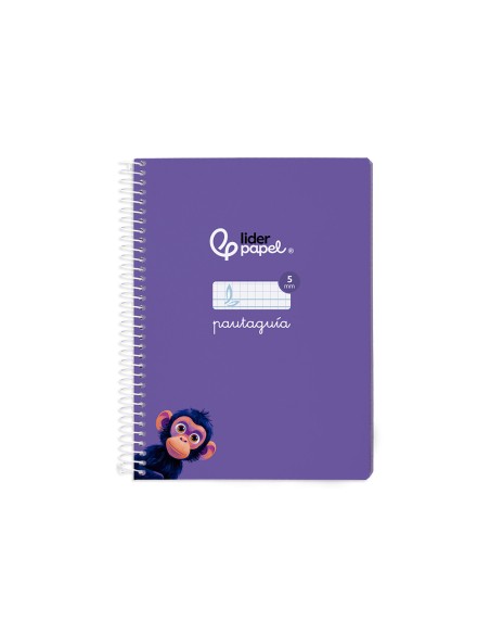 Cuaderno espiral liderpapel a5 pautaguia tapa blanda 40h 75gr cuadro pautado 5mm color lila