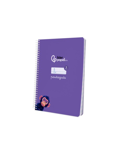 Cuaderno espiral liderpapel a5 pautaguia tapa blanda 40h 75gr cuadro pautado 5mm color lila