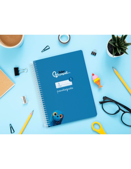 Cuaderno espiral liderpapel a5 pautaguia tapa blanda 40h 75gr cuadro pautado 5mm color azul