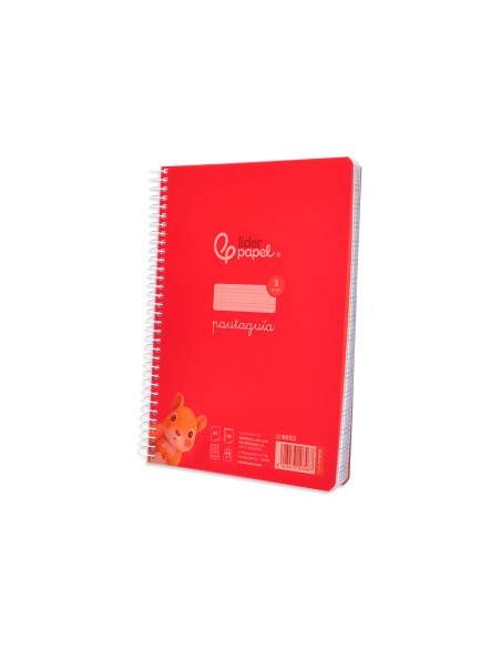 Cuaderno espiral liderpapel a5 pautaguia tapa plastico 80h 90gr cuadro pautado 3 mm con margen color rojo