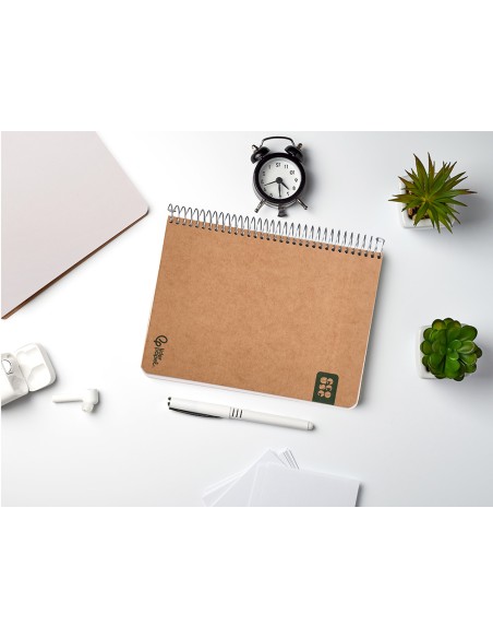 Cuaderno espiral liderpapel a5 ecouse tapa cartulina kraft contracolada 120h papel 100% reciclado 80gr liso