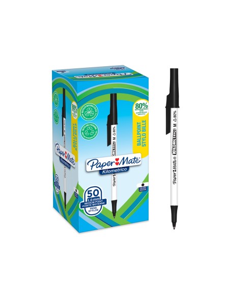 Boligrafo paper mate kilometrico punta 1 mm plastico reciclado 80% color negro