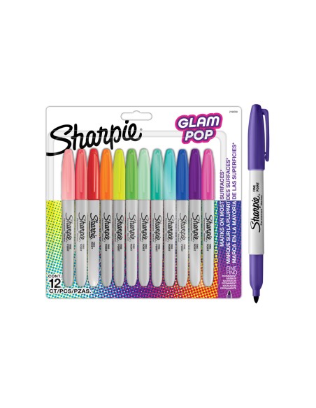 Rotulador sharpie permanente fino glam pop blister de 12 unidades colores surtidos