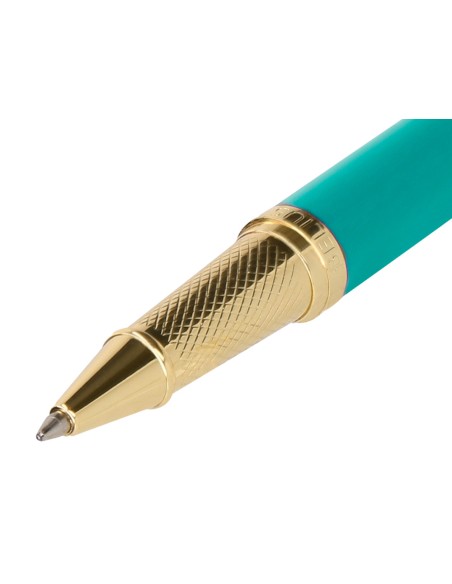Boligrafo belius soiree aluminio color art deco turquesa y dorado tinta azul caja de diseño