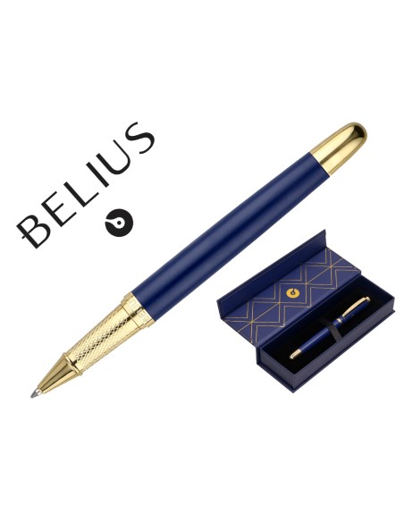 Boligrafo belius soiree aluminio color azul marino y dorado tinta azul caja de diseño