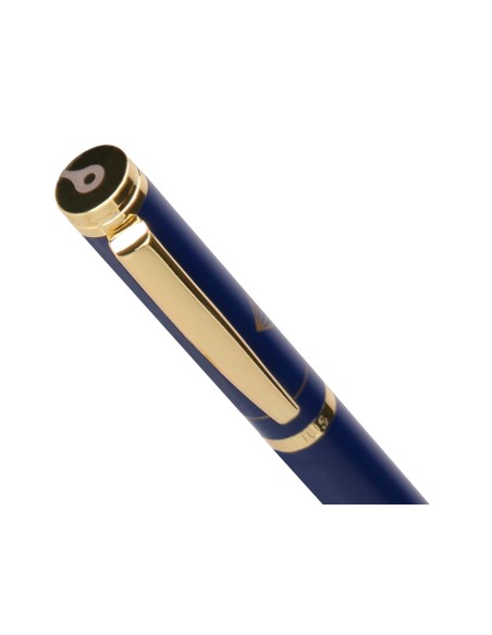 Boligrafo belius soiree aluminio color azul marino y dorado tinta azul caja de diseño