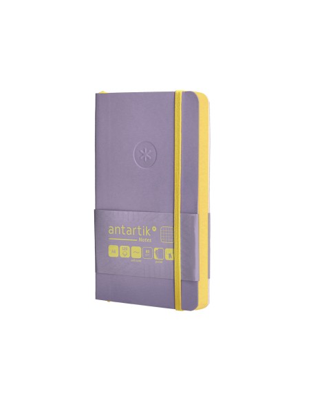 Cuaderno con gomilla antartik notes tapa blanda a6 cuadricula morado y amarillo 100 hojas 80 gr fsc