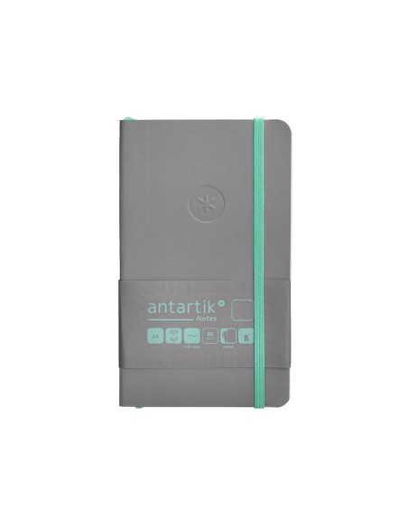 Cuaderno con gomilla antartik notes tapa blanda a6 hojas lisas gris y turquesa 100 hojas 80 gr fsc