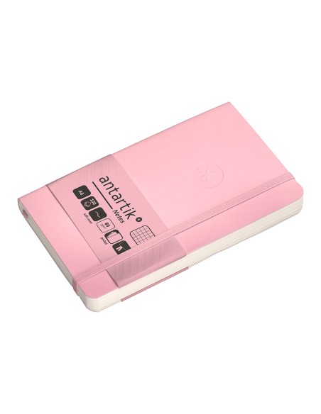 Cuaderno con gomilla antartik notes tapa blanda a6 cuadricula rosa pastel 100 hojas 80 gr fsc