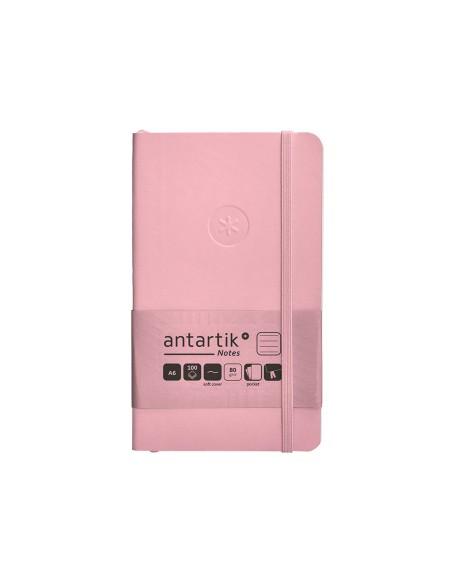 Cuaderno con gomilla antartik notes tapa blanda a6 rayas rosa pastel 100 hojas 80 gr fsc