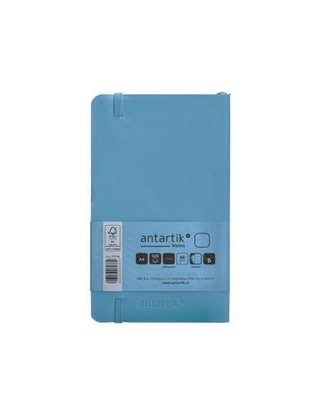 Cuaderno con gomilla antartik notes tapa blanda a6 hojas lisas azul claro 100 hojas 80 gr fsc
