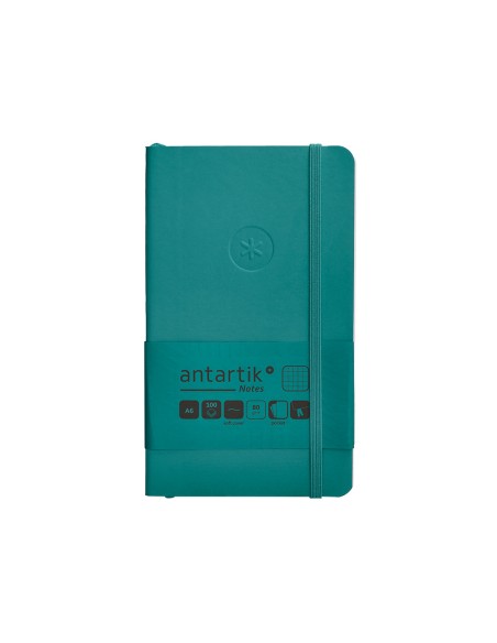 Cuaderno con gomilla antartik notes tapa blanda a6 cuadricula verde aguamarina 100 hojas 80 gr fsc
