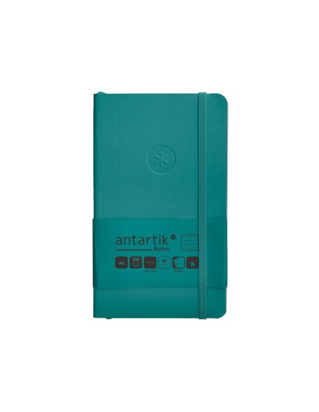 Cuaderno con gomilla antartik notes tapa blanda a6 rayas verde aguamarina 100 hojas 80 gr fsc