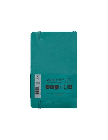 Cuaderno con gomilla antartik notes tapa blanda a6 rayas verde aguamarina 100 hojas 80 gr fsc