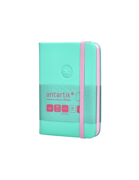 Cuaderno con gomilla antartik notes tapa dura a7 hojas lisas rosa y turquesa 80 hojas 80 gr fsc
