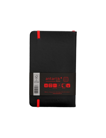 Cuaderno con gomilla antartik notes tapa dura a6 hojas cuadricula negro y rojo 100 hojas 80 gr fsc