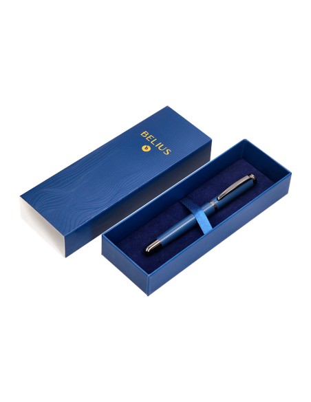 Pluma belius neptuno aluminio textura wavy color azul marino tinta azul caja de diseño