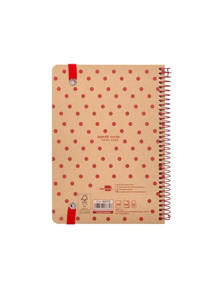 Agenda escolar liderpapel año 24 - 25 escolar classic smile 2 días página a5 papel fsc banda elastica