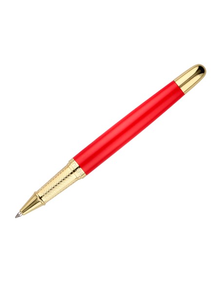Boligrafo y estuche belius passion dor aluminio textura cepillada color rojo y dorado tinta azul caja de diseño