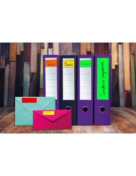 Etiqueta adhesiva tico amarill o fluorescentes permanente fsclaser/inkjet/fotocopia 47,5x25,5 mm caja de 3080 unidades