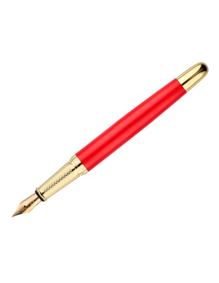 Pluma y estuche cuero belius passion dor aluminio textura cepillada color rojo y dorado tinta azul caja de diseño